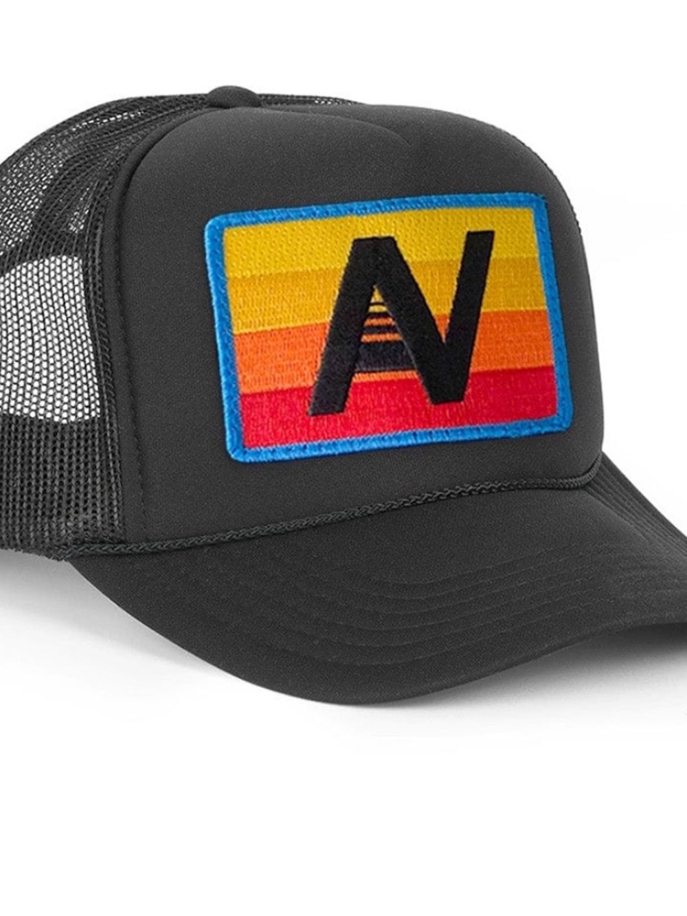 Aviator Nation Black Trucker Hat with Sunset Patch
